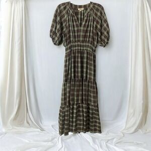 Entro Womens Dress Cottagecore Boho Smocked Tiered Prairie Plaid Country Medium
